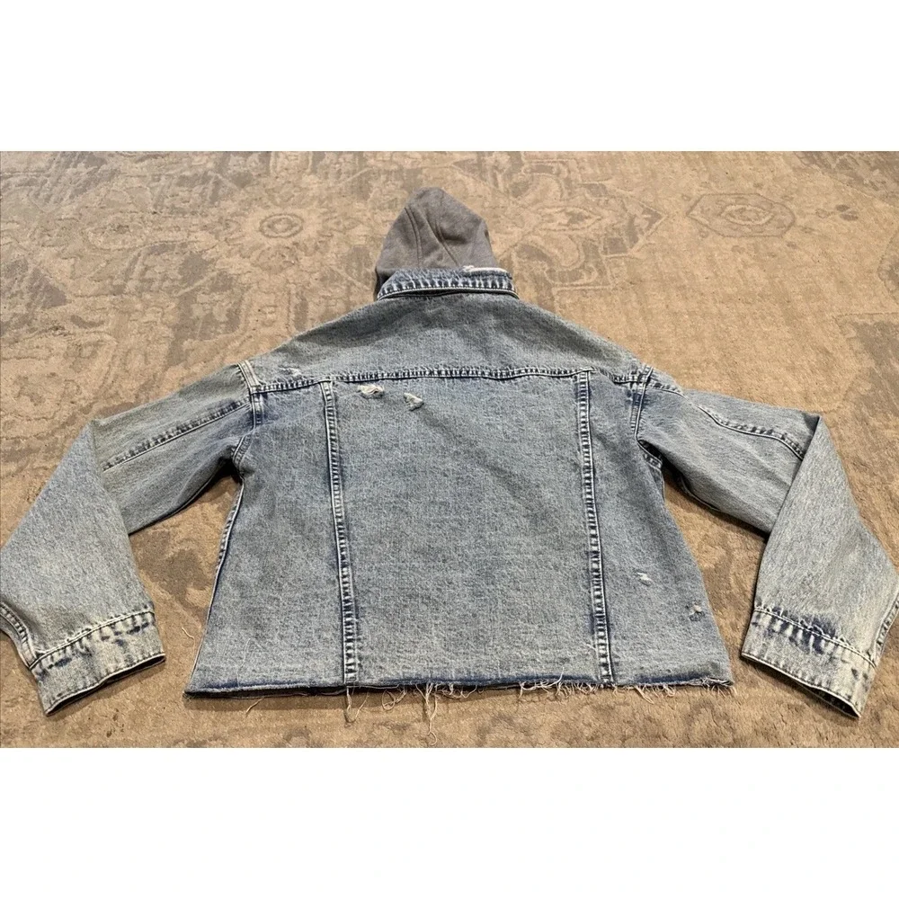 Buckle Denim BKE Blue Jean‎ Jacket Gray Fleece Hood Youth Boys Sz  XL Distressed
